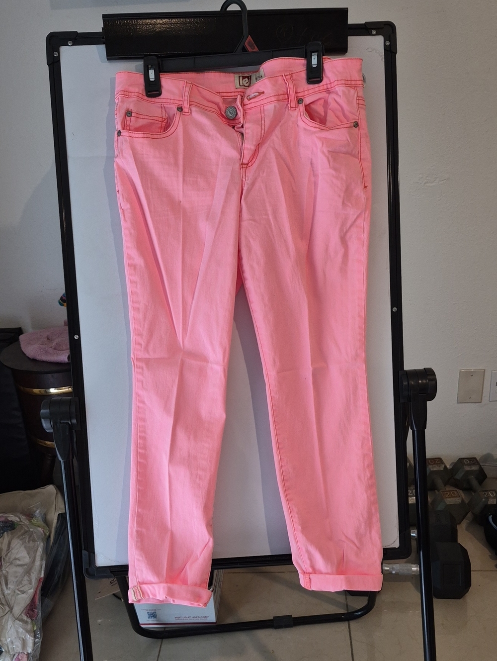 L.E.I. Ashley Lowrise Neon Pink Cuffed Jeans